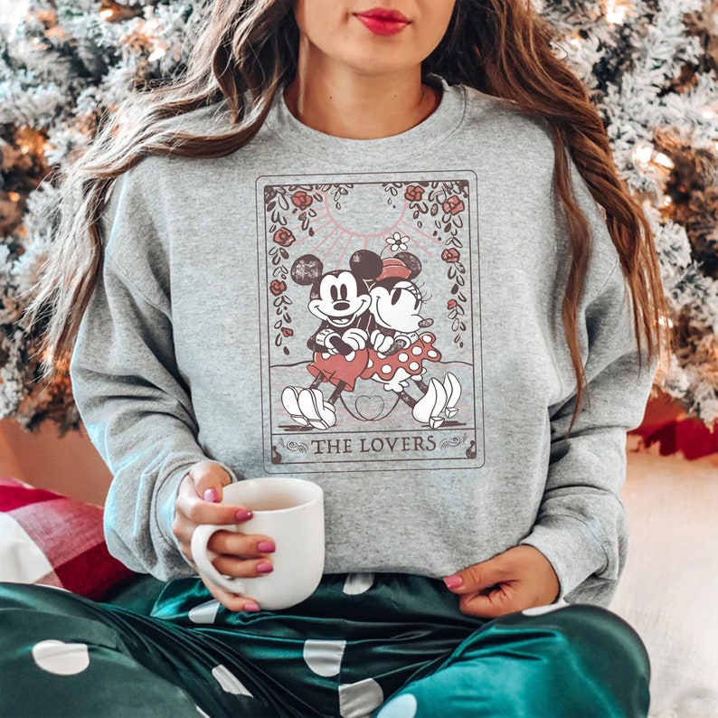 Mickey And Minnie Tarot Card Valentine Sweatshirt The Lover Valentine's Day Shirt Vintage Disneyland T-Shirt Disney Couple Shirt Gift - Image 4