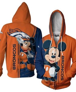 Mickey Disney Nfl Denver Broncos 3D All Over Print Zip Up Hoodie Option
