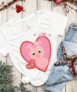 Mini Pig Heart Ladies' Valentines Day T-Shirt, Valentine gift, womens heart shirt, pig shirt with heart, love shirt, hearts and pigs