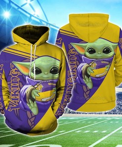 Minnesota Vikings Nfl Baby Yoda Hoodie, Full Size Hoodie, 3D All Over Printed Hoodie, Zip Up Hoodie