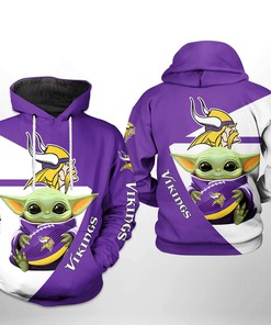 Minnesota Vikings Nfl Baby Yoda Team 3D All Over Print Zip Up Hoodie Option
