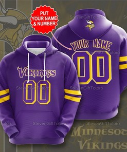 Minnesota Vikings Nfl Hoodie Personalized Name And Number 3D Printed Pull Over Hoodie, Zip Up Hoodie
