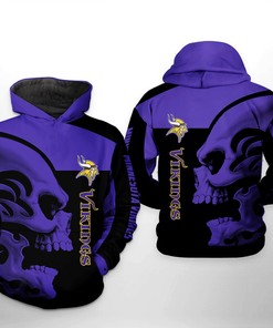 Minnesota Vikings Nfl Skull 3D All Over Print Zip Up Hoodie Option
