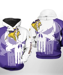 Minnesota Vikings Nfl Team Skull 3D All Over Print Zip Up Hoodie Option