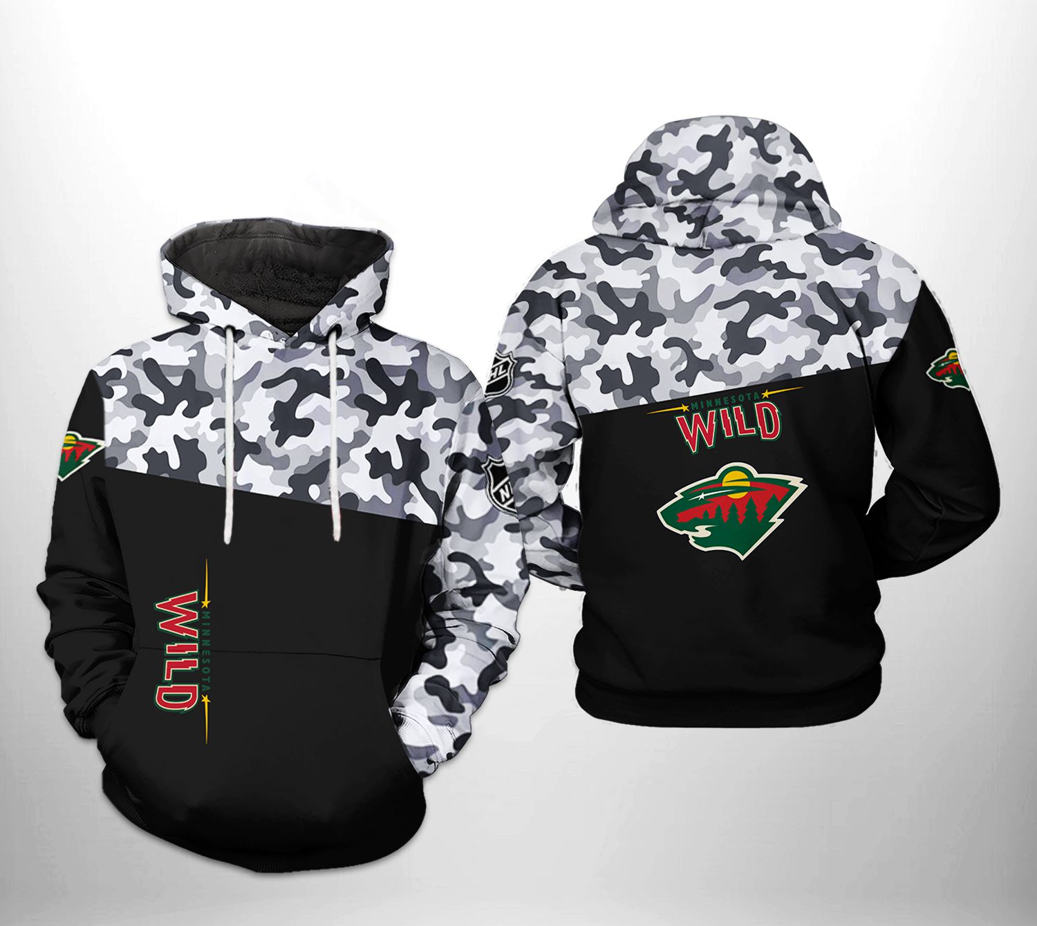 Minnesota Wild Nhl Camo Veteran 3D All Over Print Zip Up Hoodie Option