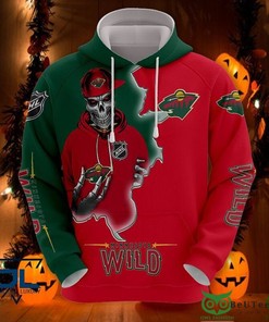 Minnesota Wild Nhl Skull 3D Hoodie Zip Hoodie, Nhl 3D All Over Print Hoodie Zip Hoodie
