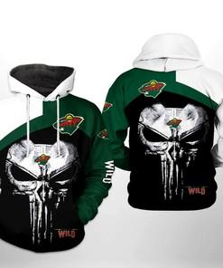 Minnesota Wild Nhl Skull Punisher 3D All Over Print Zip Up Hoodie Option