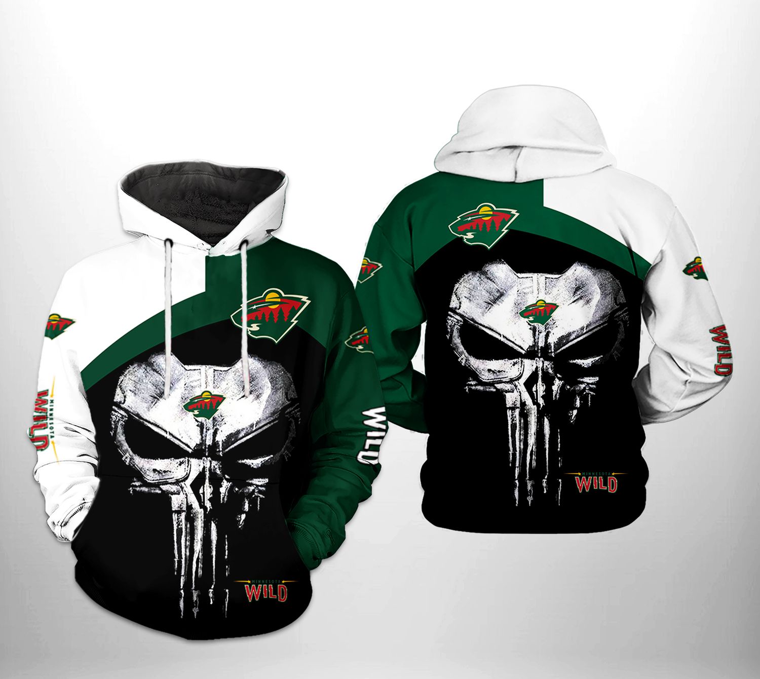Minnesota Wild Nhl Skull Punisher 3D All Over Print Zip Up Hoodie Option