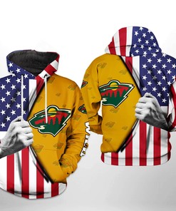 Minnesota Wild Nhl Us Flag 3D All Over Print Zip Up Hoodie Option