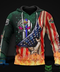 Minnesota Wild Nhl Us Flag Fire 3D Hoodie Zip Hoodie, Nhl 3D All Over Print Hoodie Zip Hoodiet