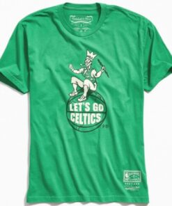 Mitchell and Ness Boston Let’S Go Celtics Hardwood Classics Tshirt Hoodie Crewneck Sweatshirt Reprinted Full Color Full Size Gifts for NBA Fans