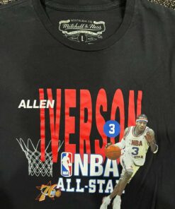Mitchell and Ness NBA Philadelphia 76Ers Allen Iverson Tshirt Hoodie Crewneck Sweatshirt Reprinted Full Color Full Size Gifts for NBA Fans