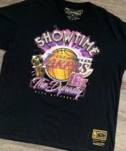 Mitchell and Ness Showtime Lakers 16X The Dynasty Tshirt Hoodie Crewneck Sweatshirt Reprinted Full Color Full Size Gifts for NBA Fans