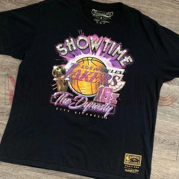 Mitchell and Ness Showtime Lakers 16X The Dynasty Tshirt Hoodie Crewneck Sweatshirt Reprinted Full Color Full Size Gifts for NBA Fans