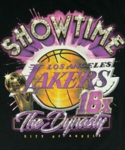 Mitchell and Ness Showtime Lakers 16X The Dynasty Tshirt Hoodie Crewneck Sweatshirt Reprinted Full Color Full Size Gifts for NBA Fans