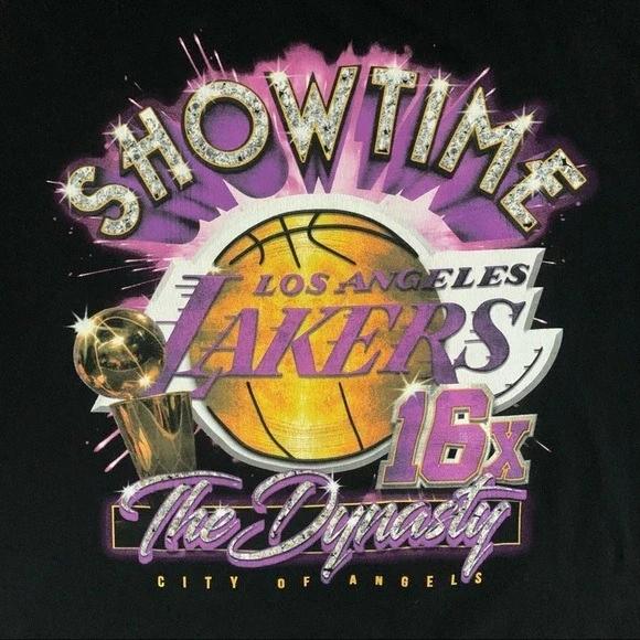 Mitchell and Ness Showtime Lakers 16X The Dynasty Tshirt Hoodie Crewneck Sweatshirt Reprinted Full Color Full Size Gifts for NBA Fans