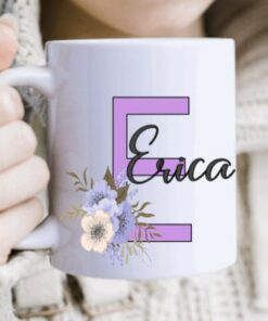Monogram Coffee Mug, Anniversary Gift For Wife, Name Mug Personalized, Floral Initial Mug, Mothers Day Gift For Mom