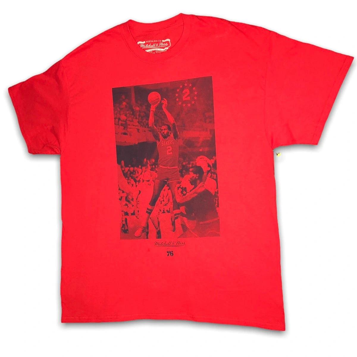 Moses Malone Mitchell and Ness Tshirt Hoodie Crewneck Sweatshirt Reprinted Full Color Full Size Gifts for NBA Fans