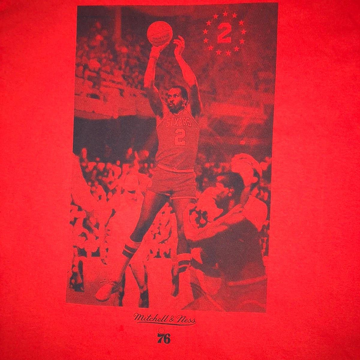 Moses Malone Mitchell and Ness Tshirt Hoodie Crewneck Sweatshirt Reprinted Full Color Full Size Gifts for NBA Fans