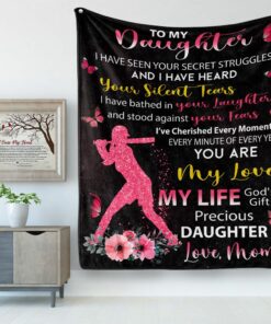 My Daughter Gift , Pink Little Girl Playing Baseball Blanket Quotes