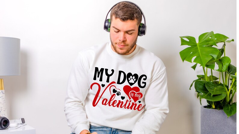 My Dog Is My Valentine Sweatshirt, Dog Valentine Sweater, Unisex Dog Lover Shirt, Gift For Dog Mom, Cute Dog Sweater, Pet Owner Vday Gifts - Image 3