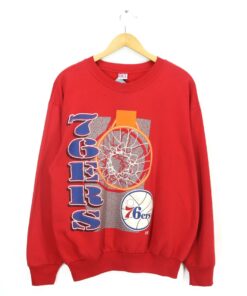 NBA Philadelphia 76Ers By Garan Made In Usa Tshirt Pullover Hoodie Crewneck Sweatshirt Reprinted Full Color Full Size Gifts for NBA Fans