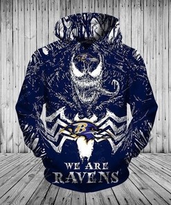 Nfl Baltimore Ranves Purple Venom Skull 3D All Over Print Zip Up Hoodie Option