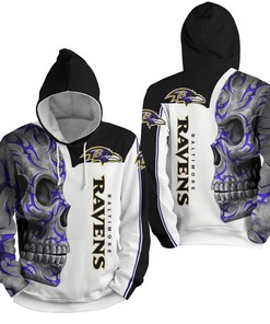 Nfl Baltimore Ravens With Skull 3D Full Over Print Hoodie Zip Hoodie Sweater Tshirt 3
