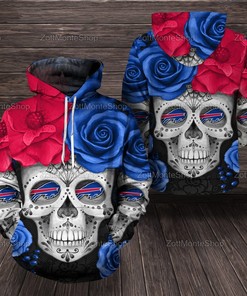 Nfl Buffalo Bills Skull Flower 3D Printed Pull Over Hoodie, Zip Up Hoodie