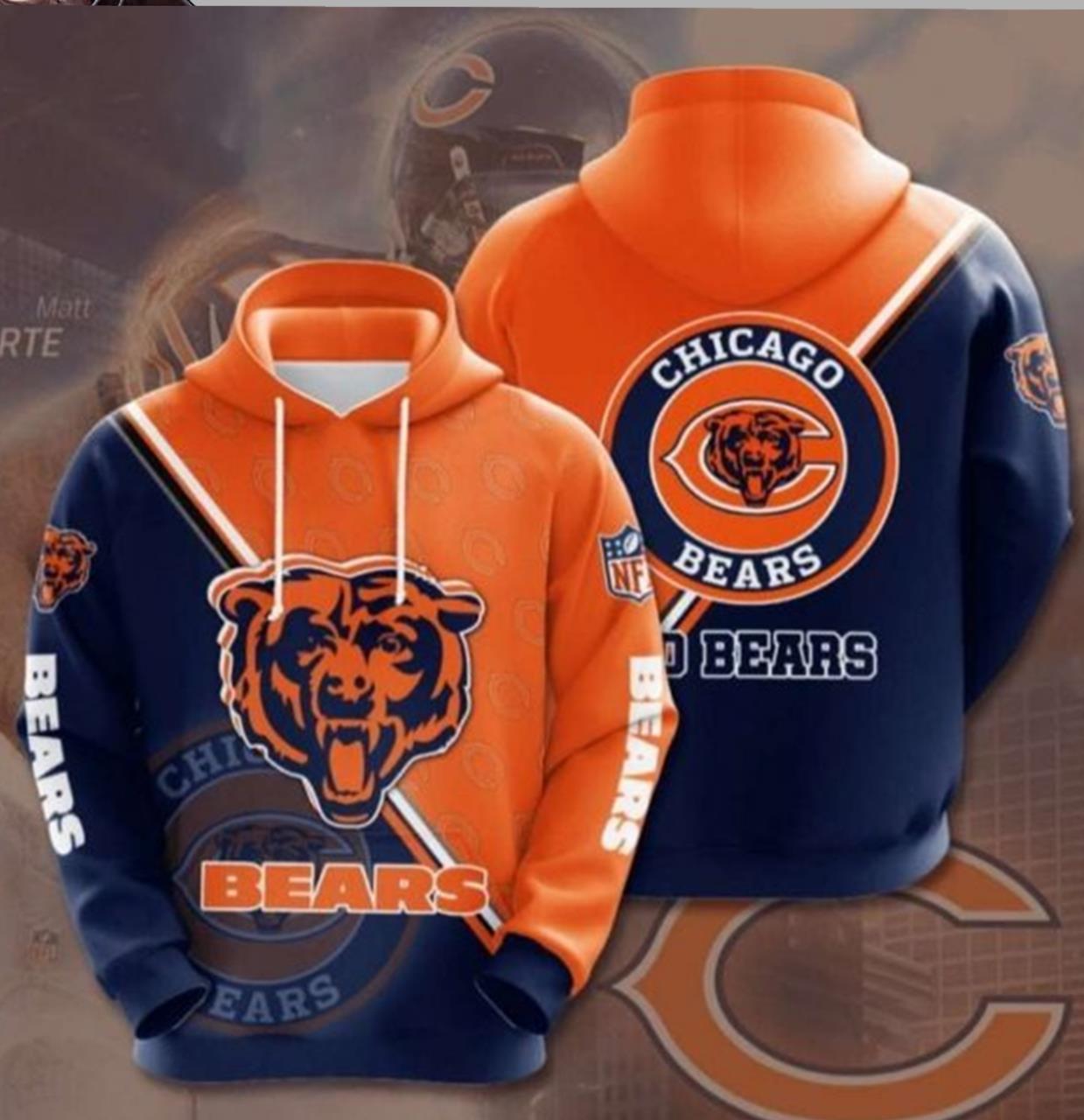 Nfl Chicago Bears Logo 3D All Over Print Zip Up Hoodie Option