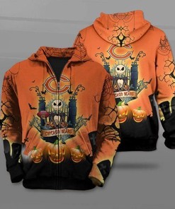 Nfl Chicago Bears The Nightmare Before Christmas Jack Skellington 3D All Over Print Zip Up Hoodie Option
