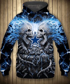 Nfl Dallas Cowboys Blue Electric Scream In Skull Men And Women 3D All Over Print Zip Up Hoodie Option