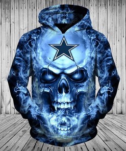 Nfl Dallas Cowboys Blue Smoking Skull Men And Women 3D Hoodie Zip Hoodie Dallas Cowboys 3D Shirt