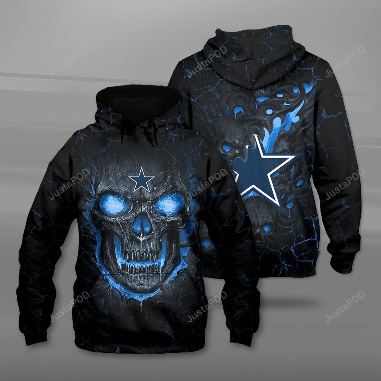 Nfl Dallas Cowboys Firey Skull For Unisex 3D All Over Print Zip Up Hoodie Option
