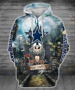 Nfl Dallas Cowboys Halloween With Jack Skellington 3D All Over Print Zip Up Hoodie Option