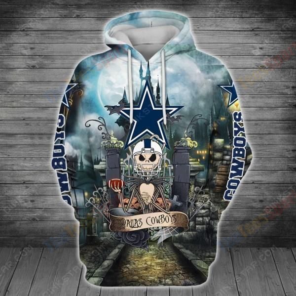 Nfl Dallas Cowboys Halloween With Jack Skellington 3D All Over Print Zip Up Hoodie Option