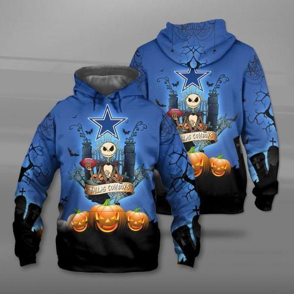Nfl Dallas Cowboys The Nightmare Before Christmas Jack Skellington 3D All Over Print Zip Up Hoodie Option