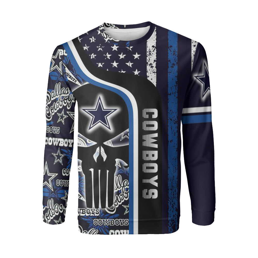 Nfl Dallas Cowboys With Skull Pattern 3D Full Over Print Hoodie Zip Hoodie Sweater Tshirt