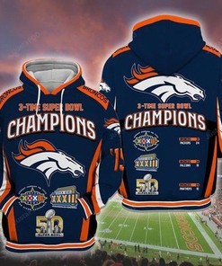Nfl Denver Broncos 3 Time Super Bowl Champions 3D All Over Print Zip Up Hoodie Option