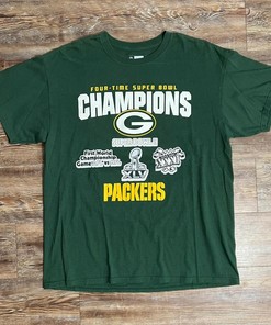 NFL Green Bay Packers 4X Time Super Bowl Champions Tshirt Pullover Hoodie Crewneck Sweatshirt Reprinted Full Color Full Size Gifts For NFL Fans