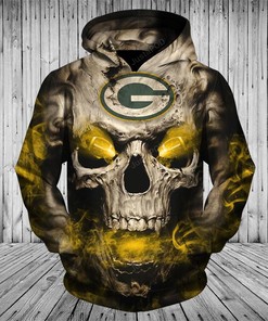 Nfl Green Bay Packers Neon Skull Fiery Packers Football Eyes Unisex 3D Hoodie Zip Hoodie