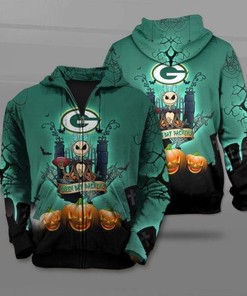 Nfl Green Bay Packers The Nightmare Before Christmas Jack Skellington 3D All Over Print Zip Up Hoodie Option