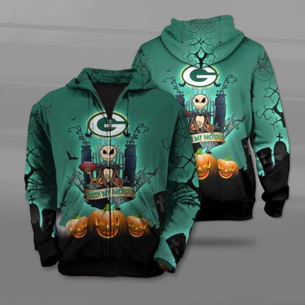 Nfl Green Bay Packers The Nightmare Before Christmas Jack Skellington 3D All Over Print Zip Up Hoodie Option