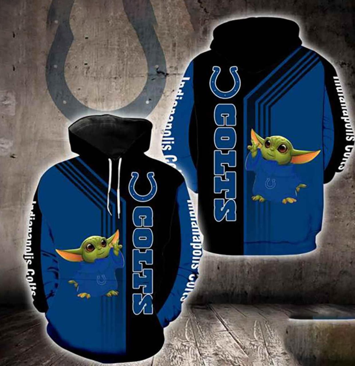 Nfl Indianapolis Colts Baby Yoda Green 3D All Over Print Zip Up Hoodie Option