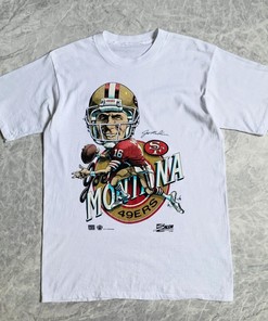 NFL Joe Montana NFL 49Ers Caricature Tshirt Pullover Hoodie Crewneck Sweatshirt Reprinted Full Color Full Size Gifts For NFL Fans