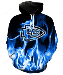 Nfl Kansas City Chiefs Flame Blue 3D All Over Print Zip Up Hoodie Option