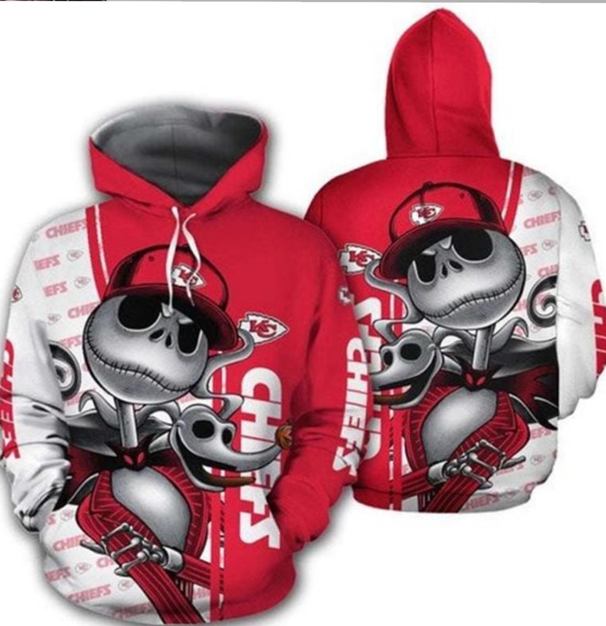 Nfl Kansas City Chiefs Jack Skellington 3D All Over Print Zip Up Hoodie Option