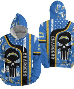 Nfl Los Angeles Chargers With Skull Pattern 3D Full Over Print Hoodie Zip Hoodie Sweater Tshirt 3