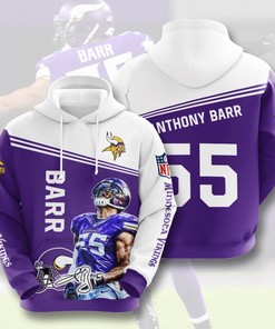 Nfl Minnesota Vikings Anthony Barr 55 3D All Over Print Zip Up Hoodie Option