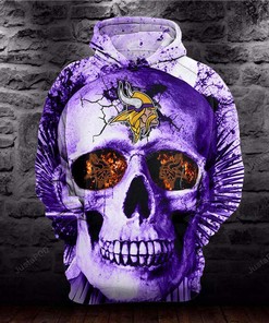 Nfl Minnesota Vikings Purple Skull Graphic 3D Men And Women 3D All Over Print Zip Up Hoodie Option